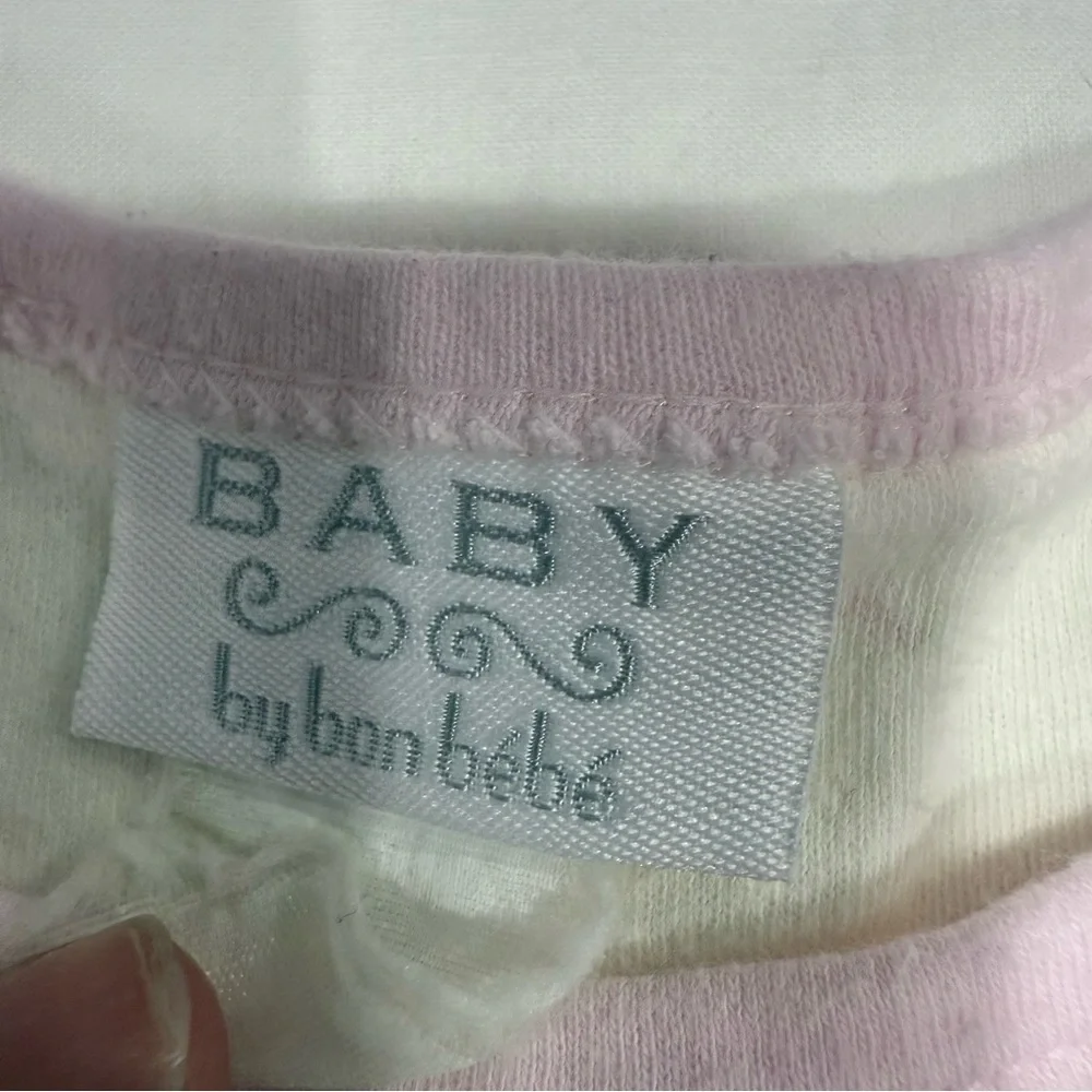 Y2K Bon Bebe Soft Pink & Green Baby Outfit with Matching Bib Size 3-6 Month
